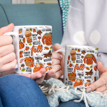 Petthouse | Hello Fall, Fall 3d Inflated Effect Mug, Pumpkin Spice Latter Mug, Thanksgiving Gifts Fall