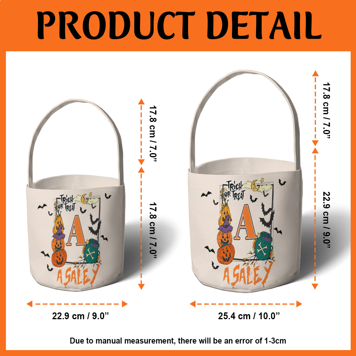 Petthouse | Custom Name Halloween Candy Bag For Kids, Fabric Basket, Pumpkin Trick Or Treat Bucket For Kids