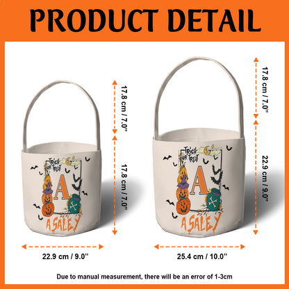 Petthouse | Custom Name Halloween Candy Bag For Kids, Fabric Basket, Pumpkin Trick Or Treat Bucket For Kids