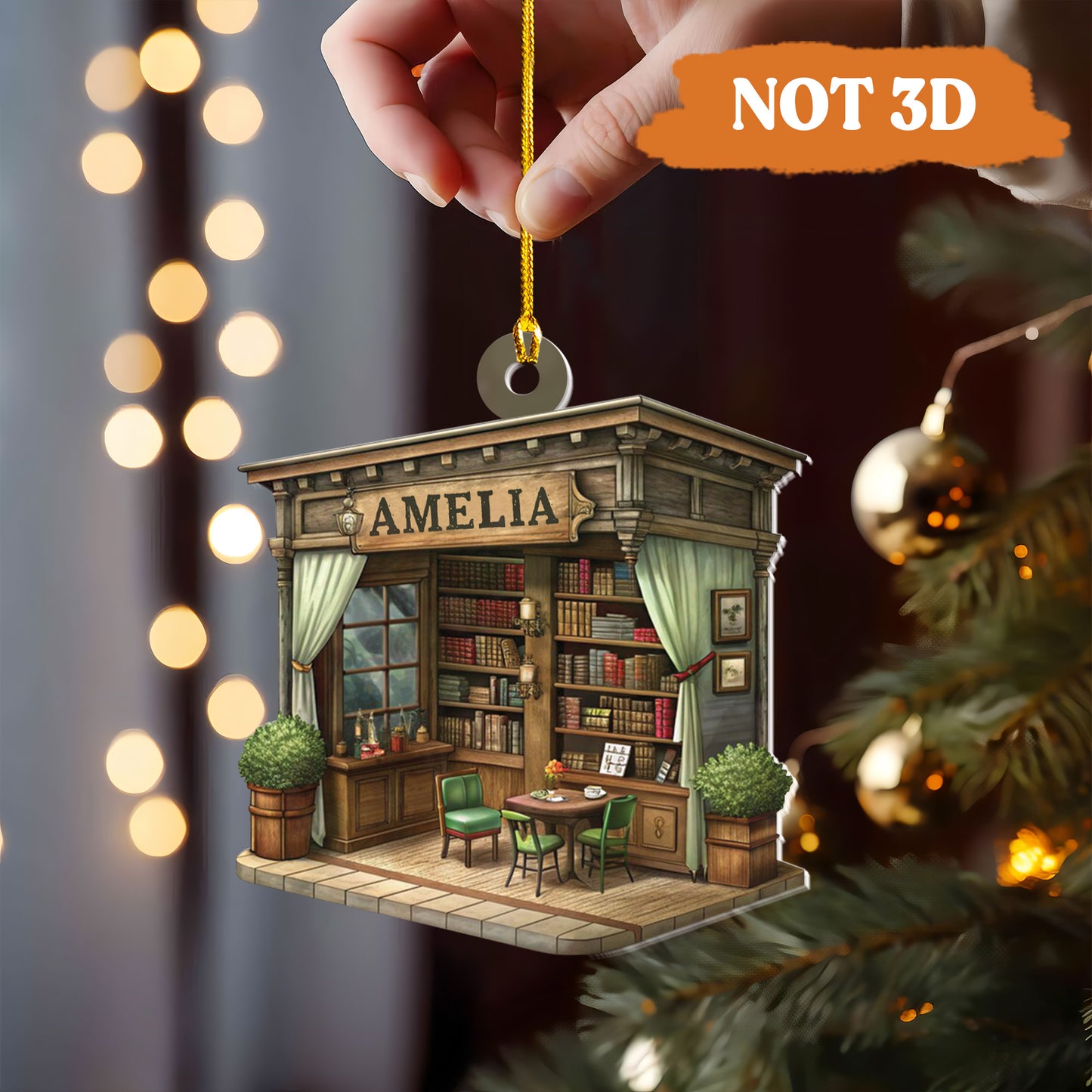 Petthouse | Personalized Book Store 2d Flat Christmas Ornament, Bookshelf Ornament, Gift For Book Lovers