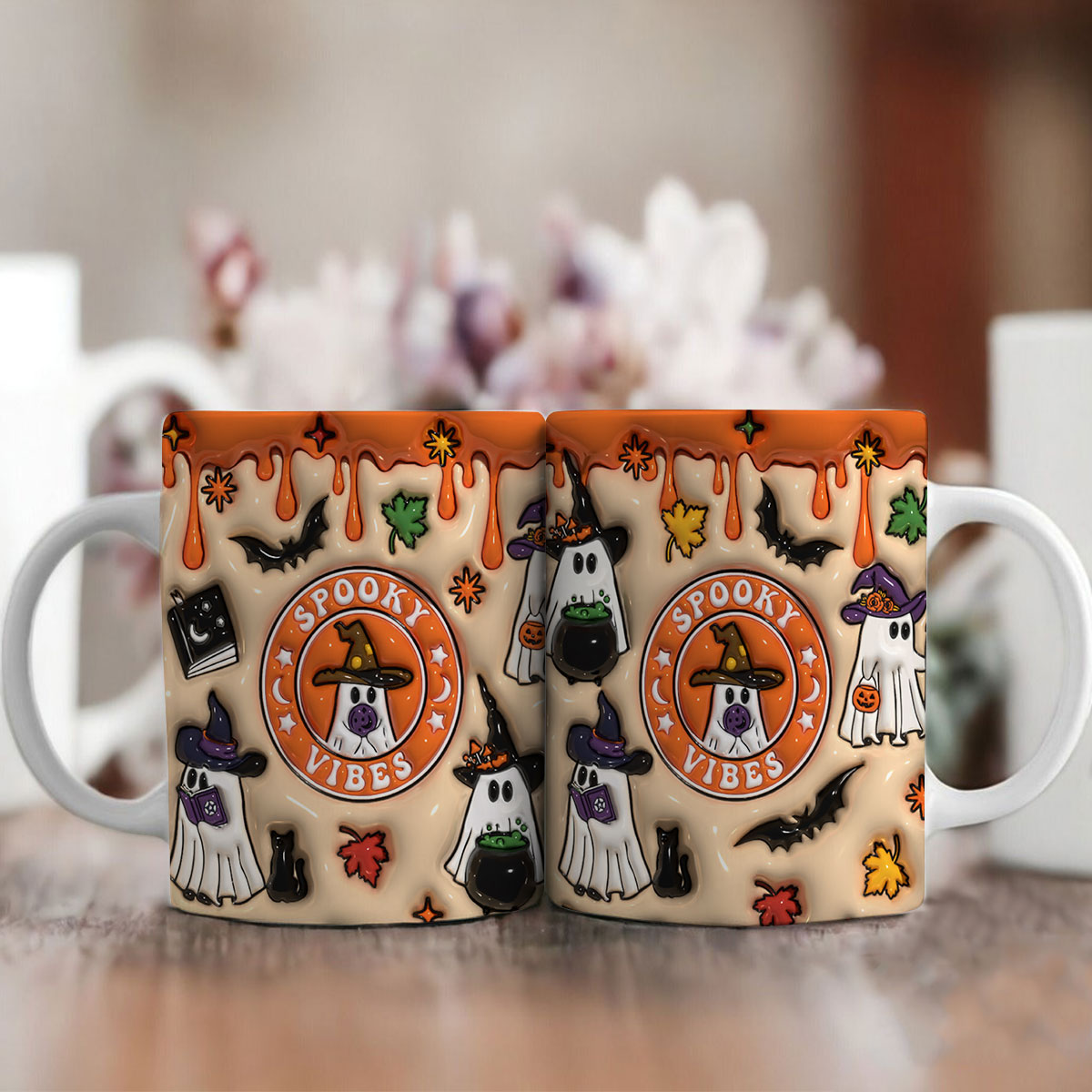 Petthouse | Witch Ghosts Ceramic Mug,  3d Inflated Halloween Ghosts Mug, Spooky Witch Vibes, Boujee Ghost