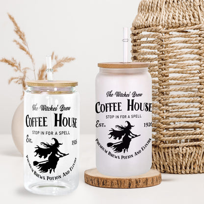 Petthouse | Witches Brew Coffee House Glass Can, Halloween Witchy Cup, Coffee House Witch Spooky Vibes