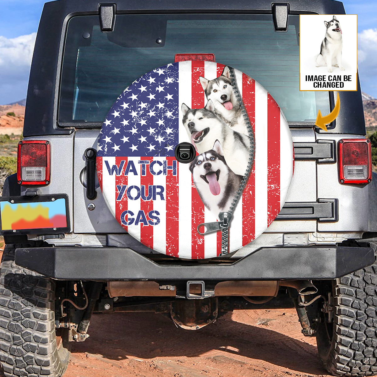 Petthouse | Custom Photo Personalized Spare Tire Cover Siberian Husky Watch Your Gas Tire Cover For Car