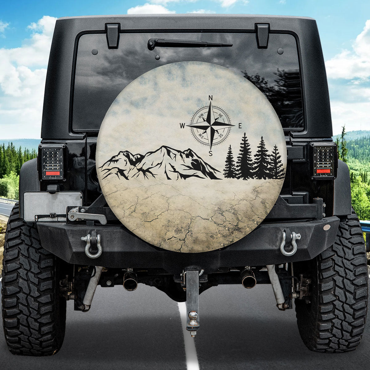 Petthouse | Nature Mountain Compass Spare Tire Cover Weatherproof Wheel Protectors Camping Outdoors Tire