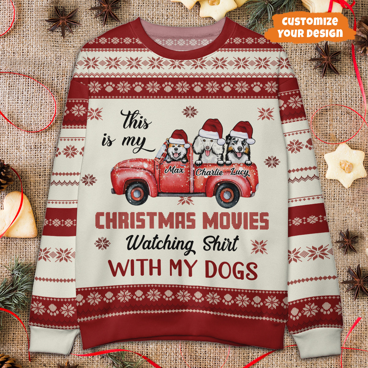 Petthouse | Personalized Christmas Dog SweatShirt, This Is My Christmas Movies Watching, Xmas Ugly Sweater