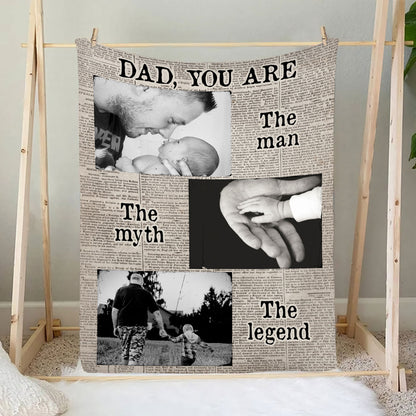 Petthouse | Custom Photo Father's Day Fleece Blanket, Dad You Are The Man The Myth The Legend, Gift For Dad Granddad