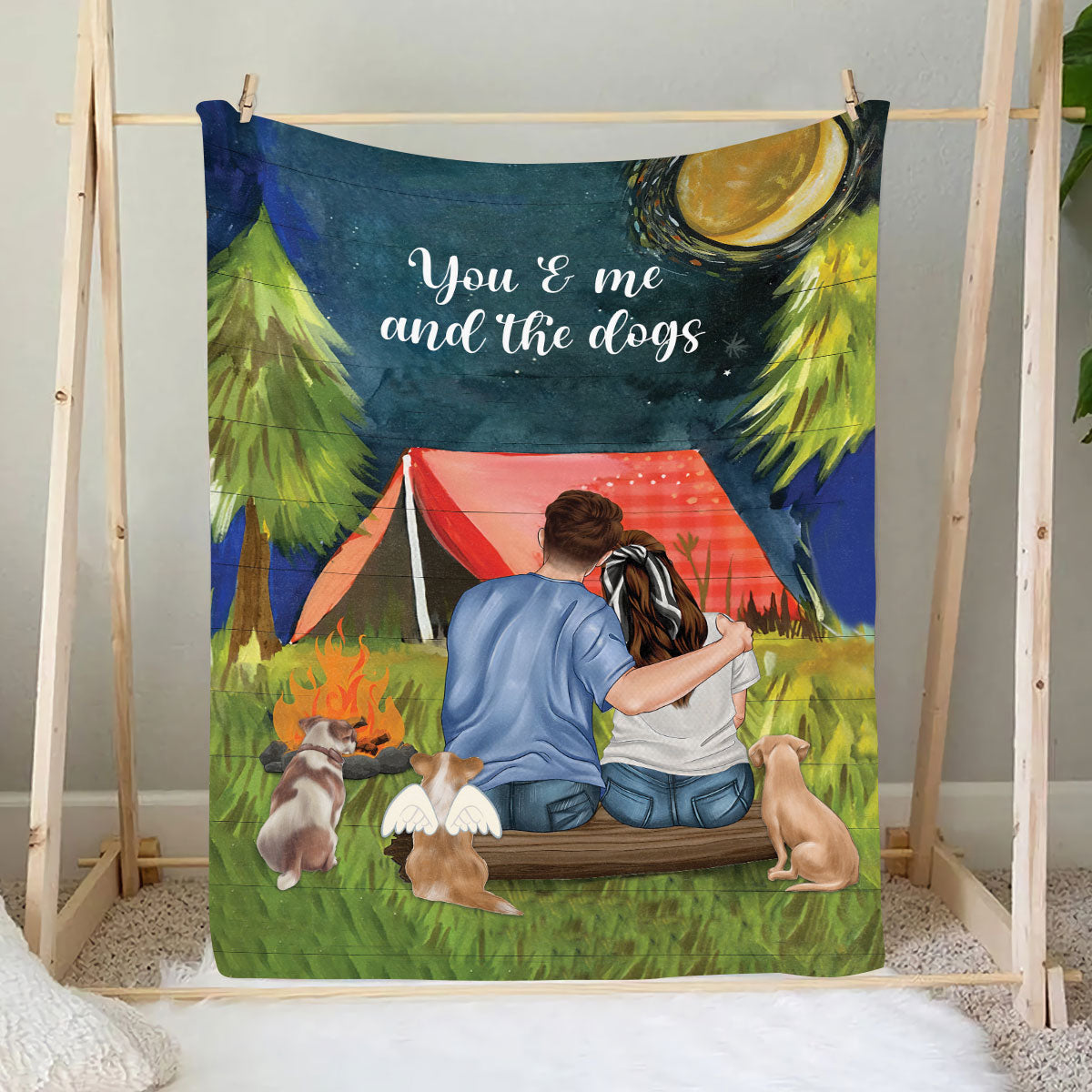 Petthouse | Personalized Happy Valentines Day Fleece Blanket, You And Me And The Dog On The Grass Picnic Blanket