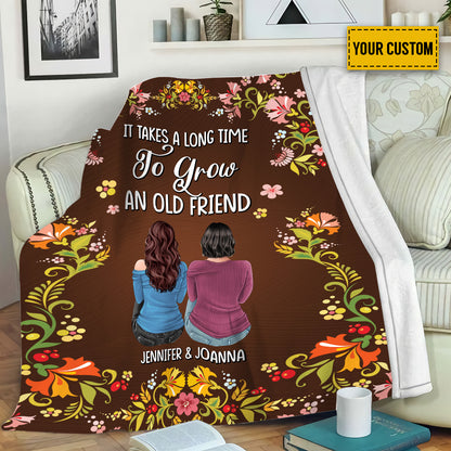 Petthouse | Personalized To Grow An Old Friend Cozy Blanket, Bestie Check Throw Blanket, Floral Pattern Travel