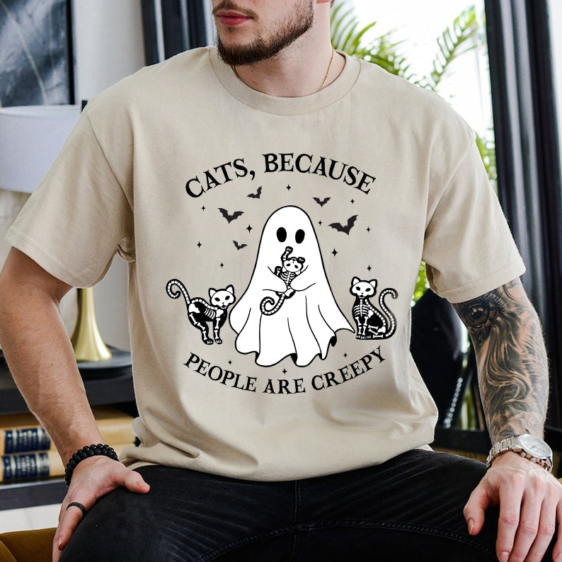 Petthouse | Cats Because People Are Creepy Shirt, Halloween Ghost Cat Shirt, Cat Creepy Shirt, Cat Lovers