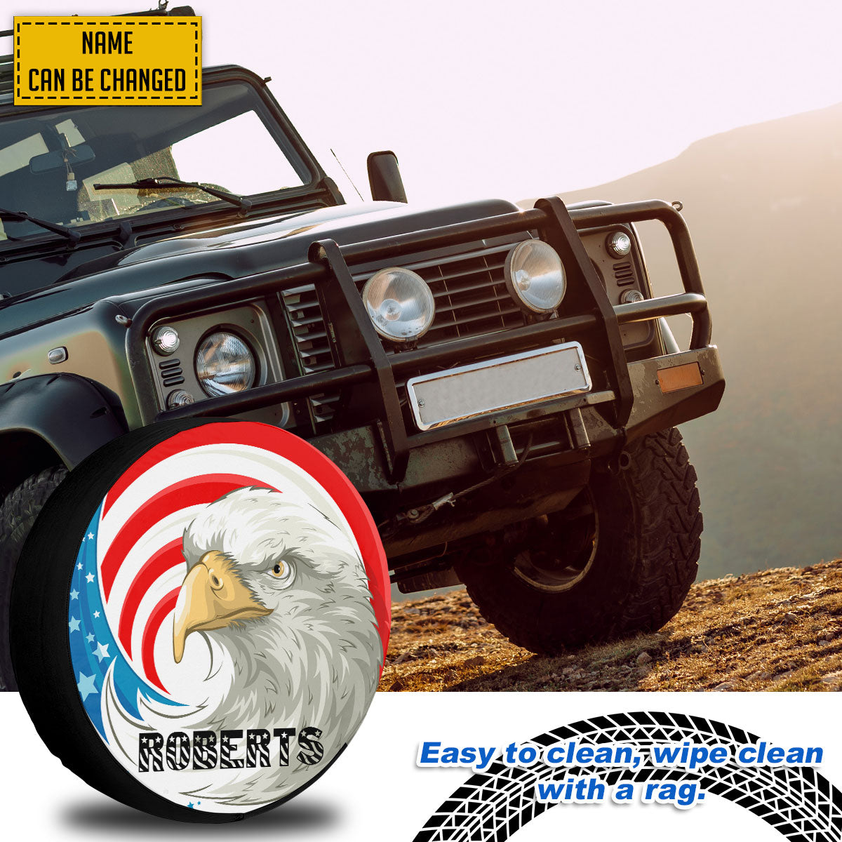 Petthouse | Customized Eagle Head On American Flag Spare Tire Cover For Patriot Independence Day