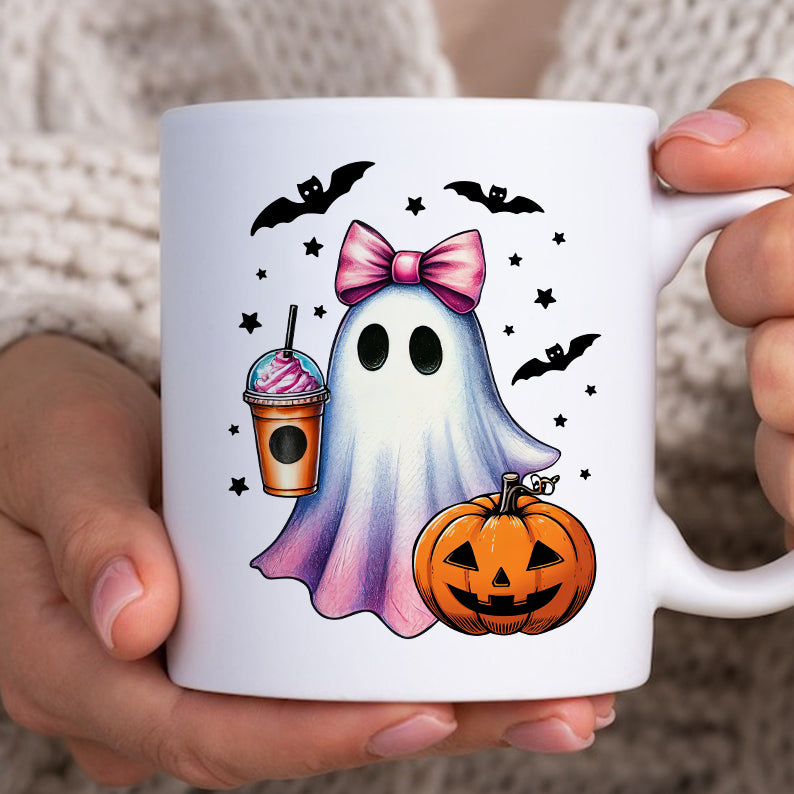 Petthouse | Halloween Ghost Shirt, Retro Ghost Coffee Pumpkin Halloween Shirt, Cute Ghost Coffee