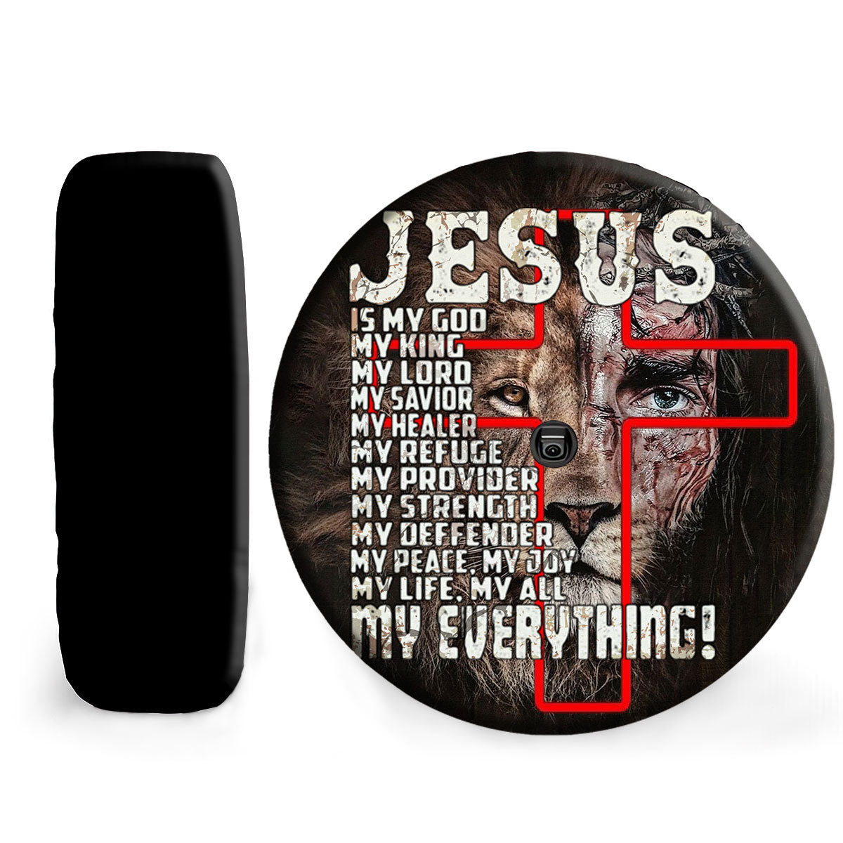 Petthouse | Lion Jesus Face Mixed Car Tire Cover Jesus Lover Jesus Is My God My Everything Spare Tire Cover