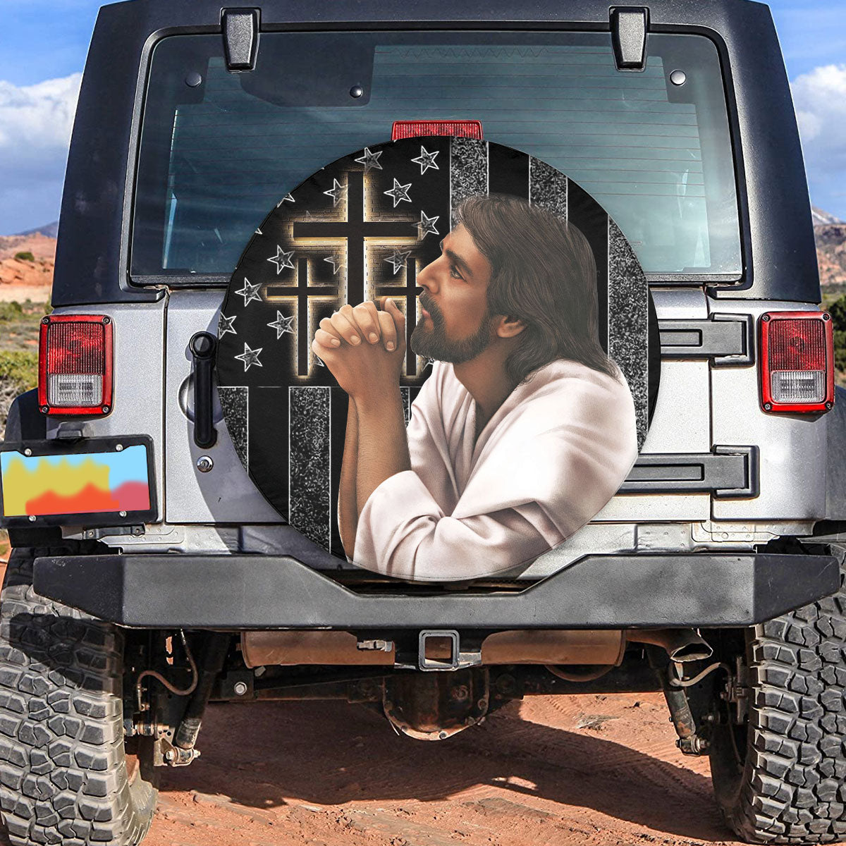 Petthouse | Jesus God Prayer Usa Flag God Bless America Wheel Tire Covers Jesus Christian Spare Tire Cover