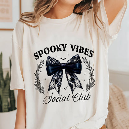 Petthouse | Spooky Vibes Social Club Shirt, Halloween Shirt, Halloween Coquette Bow Shirt