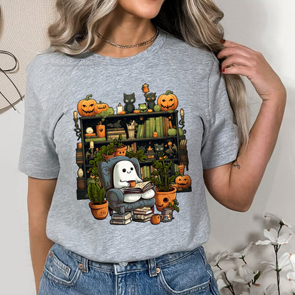 Petthouse | Ghost Reading Book Halloween Shirt, Librarian Ghost Halloween, Ghost Boo Reading Shirt