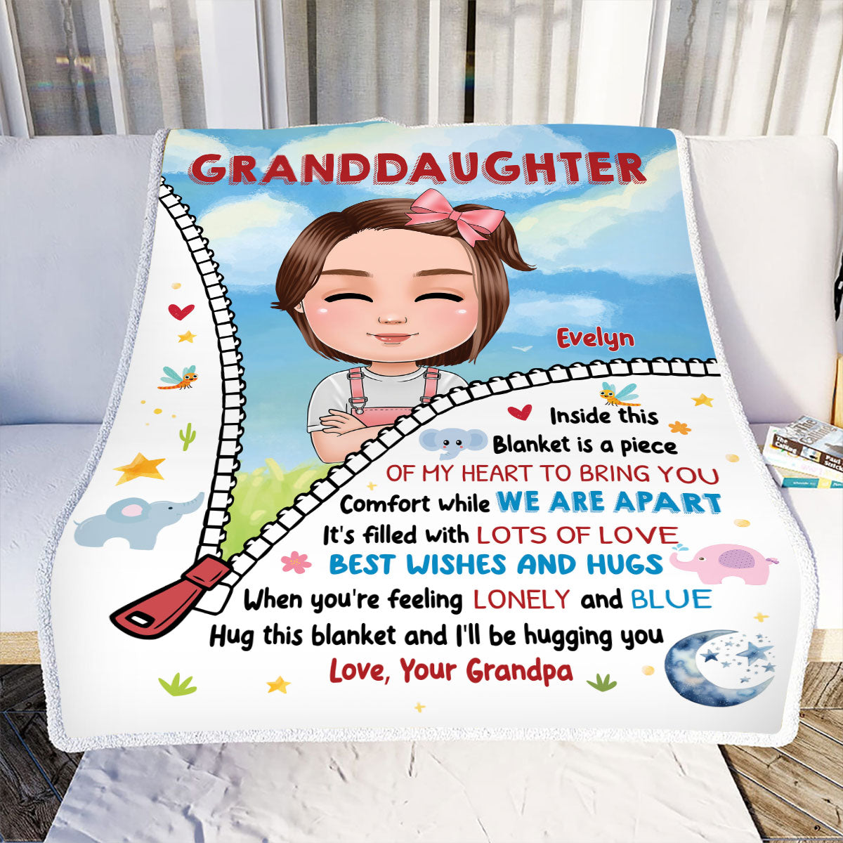 Petthouse | Customized Granddaughter Birth Month Throw Blanket, To My Grandkid Fleece Blanket, I'll Be Hugging You