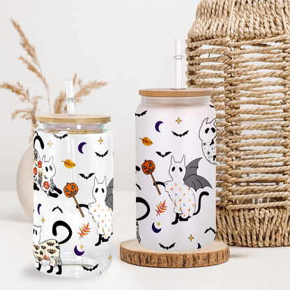 Petthouse | Halloween Ghost Cats Glass Can Cup, Pooky Season Coffee Mug, Iced Coffee Cup, Ghost Cat Coffee