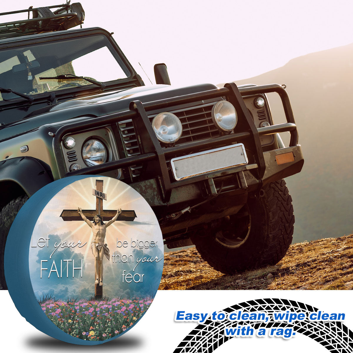 Petthouse | Jesus Spare Tire Cover Cross Tire Protector Flower Camper Tire Cover Jesus Believer Wheel Cover