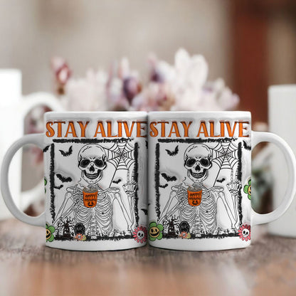 Petthouse | Skeleton Coffee Mug, Stay Alive 3d Inflated Mug, Spooky Vibes Mug, Pumpkin Spice Coffee