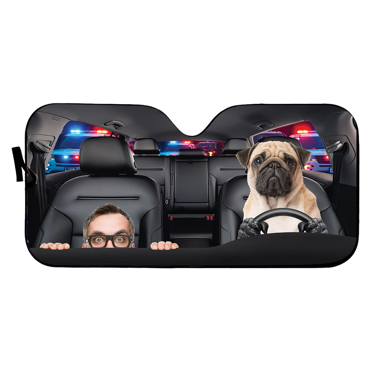 Petthouse | Customized Dog's Photo Windshield Sun Shade Pug Help Me Police Automotive Interior Sun Protection