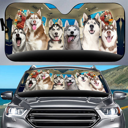 Petthouse | Husky Siberian Under The Sea Car Windshield Sun Shade Smiling Dog Car Window Sunshade Dog Lover