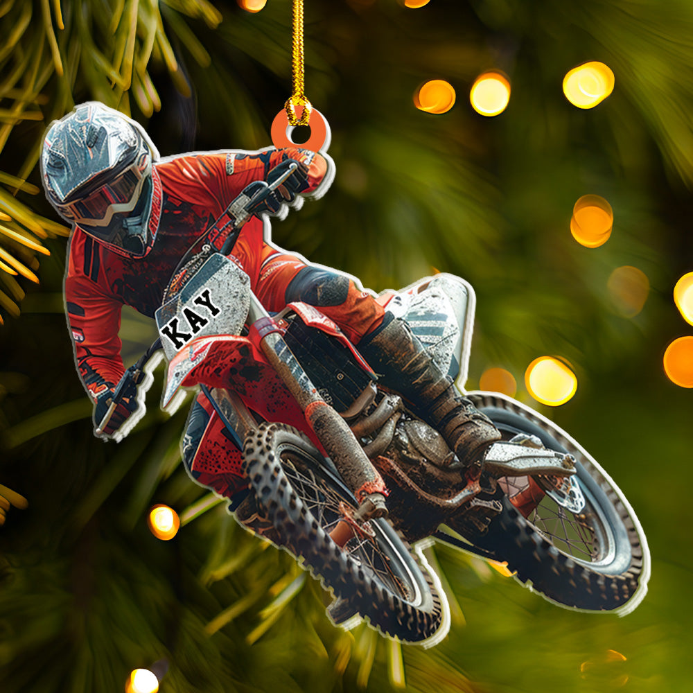 Petthouse | Personalized Motocross Racer Christmas 2d Flat Acrylic Ornament, Christmas Gift For Motocross Enthusiast