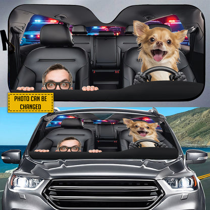 Petthouse | Personalized Sunshade For Car Chihuahua Help Me Police Funny Car Sun Shade Windshield