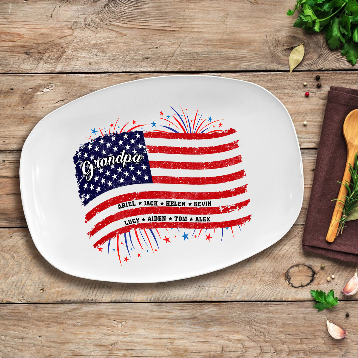 Petthouse | Personalized Grilling Plate, Grandpa Grilling Plate, BBQ Platter, Independence Day Gift, Grill Plate Gift 4th Of July