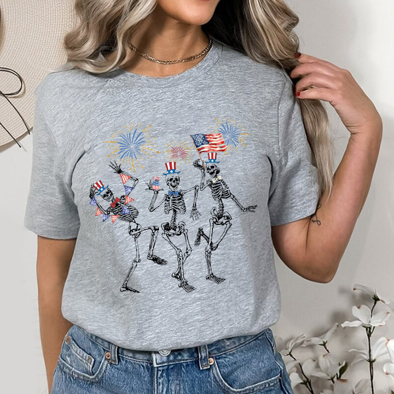 Petthouse | 4th Of July Skellies, Dancing Skeleton Shirt, Stars And Stripes, Red White Blue