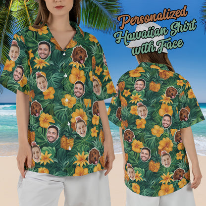 Petthouse | Custom With Face Pineapple Unisex Hawaiian Set, Summer Party Hawaiian Shirt