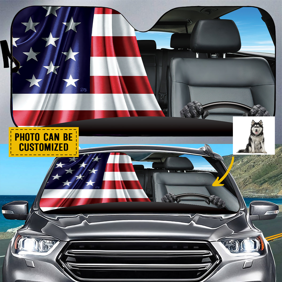 Petthouse | Dog Windshield Sun Shade Customized Gift Siberian Husky Dog Driver Car Sunshade Dog Sunshade