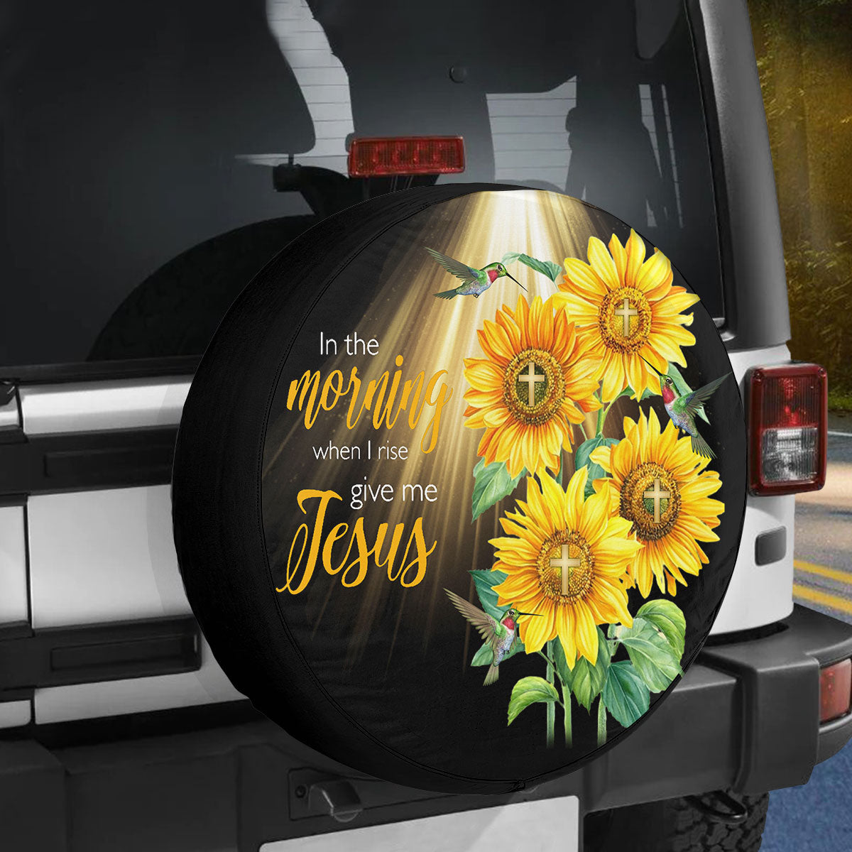 Petthouse | Hummingbird Sunflower Durable Tire Protector Jesus Lover In The Morning When Spare Tire Cover