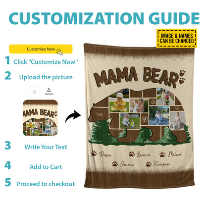 Petthouse | Personalized Photo Mama Bear Fleece Blanket, Best Mom Ever Throw Blanket, Best Mother's Day