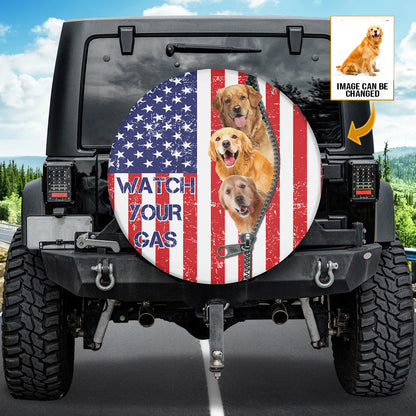 Petthouse | Customizable Golden Retriever Spare Tire Cover Watch Your Gas Funny Spare Wheel Cover Decor