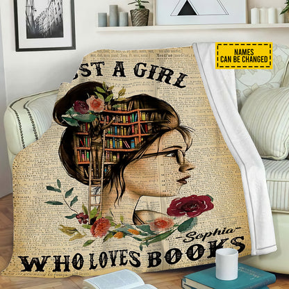 Petthouse | Personalized Reading Lover Fleece Blanket, Just A Girl Who Loves Books Throw Blanket, Book Lover