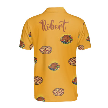 Petthouse | Personalized Name Berry Pie And Fried Turkey Happy Thanksgiving Polo Shirt Gift For Family Celebration