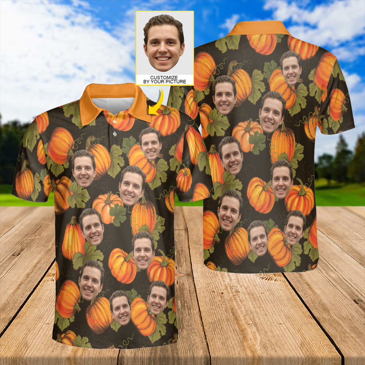 Petthouse | Personalized Organic Farm Vegetables Seamless Pattern With Orange Pumpkins Polo Shirt