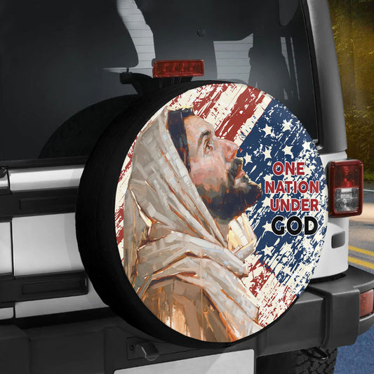 Petthouse | Jesus Portrait Art Tire Protector Covers Grunge Usa Flag One Nation Under God Spare Tire Cover