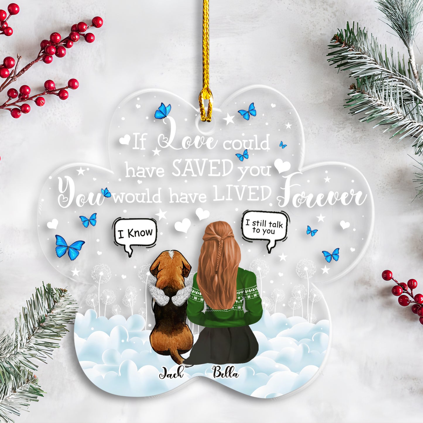 Petthouse | Personalized Dog Memorial Ornament, Memorial Dog Christmas, Dog Angel I Miss You Ornament