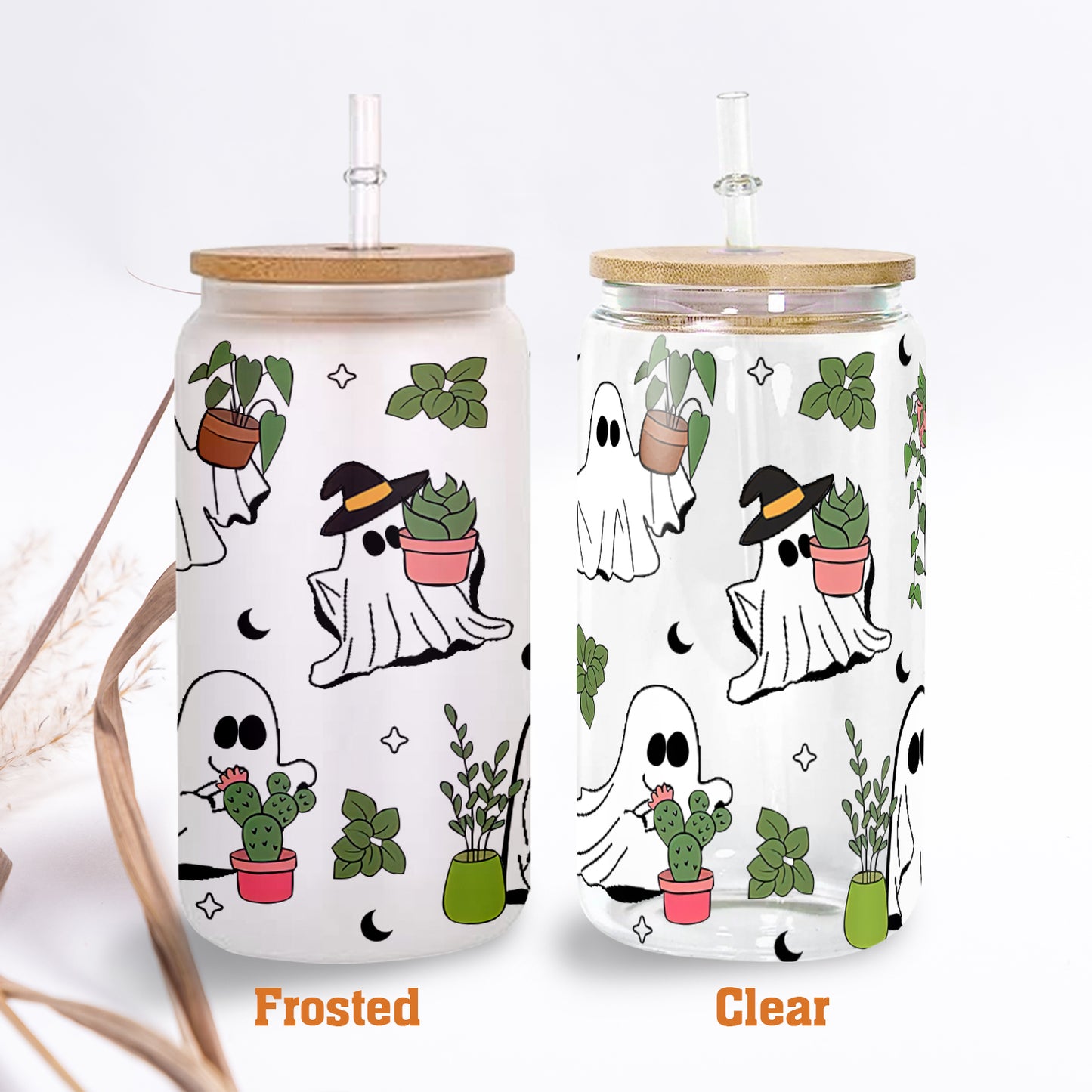 Petthouse | Ghost Plant Halloween Glass Can, Ghost Plant Glass Can, Ghost Plant Coffee Glass