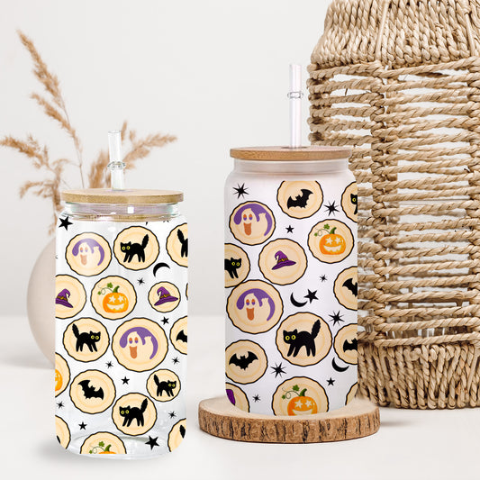 Petthouse | Halloween Cute Cookies Glass Can, Spooky Vibes Fall Iced Coffee Glass, Cookies Ghost