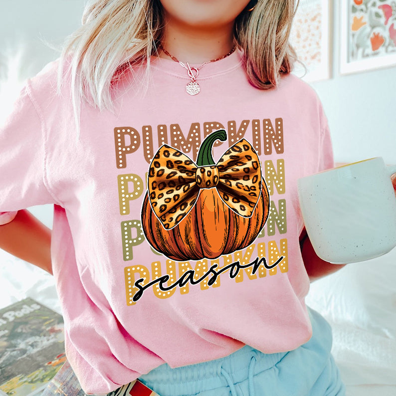 Petthouse | Pumpkin Season Leopard Bow Shirt, Fall Coquette Shirt, Fall Girl Pumpkin Season Shirt