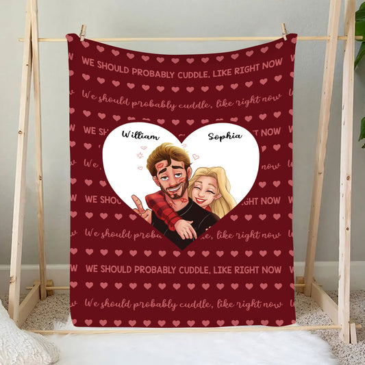 Petthouse | Personalized Red Valentines Family Blanket For Newlywed Gifts, We Should Probably Cuddle