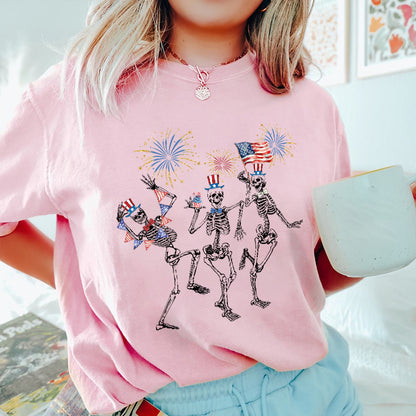 Petthouse | 4th Of July Skellies, Dancing Skeleton Shirt, Stars And Stripes, Red White Blue