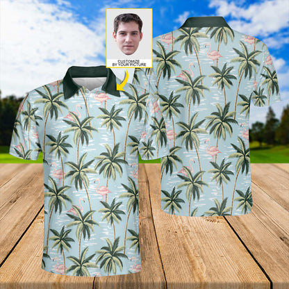 Petthouse | Customized Picture Palm Tree Flamingo Seamless Pattern Polo Shirt Summer Beach Vibe Golf Shirt Summer