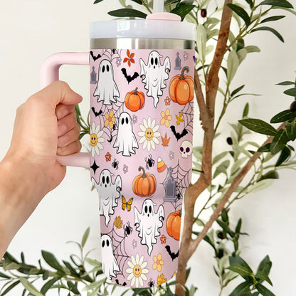 Petthouse | Retro Halloween Doodles 40oz Tumbler, Ghost Spooky Season, Haunted Ghost Pumpkin Spooky