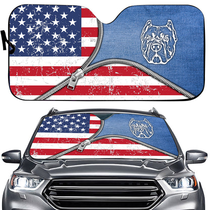 Petthouse | Dog Sunshade Pitbull Dog Denim American Car Sunshade American Patriot Windshield Sun Shade