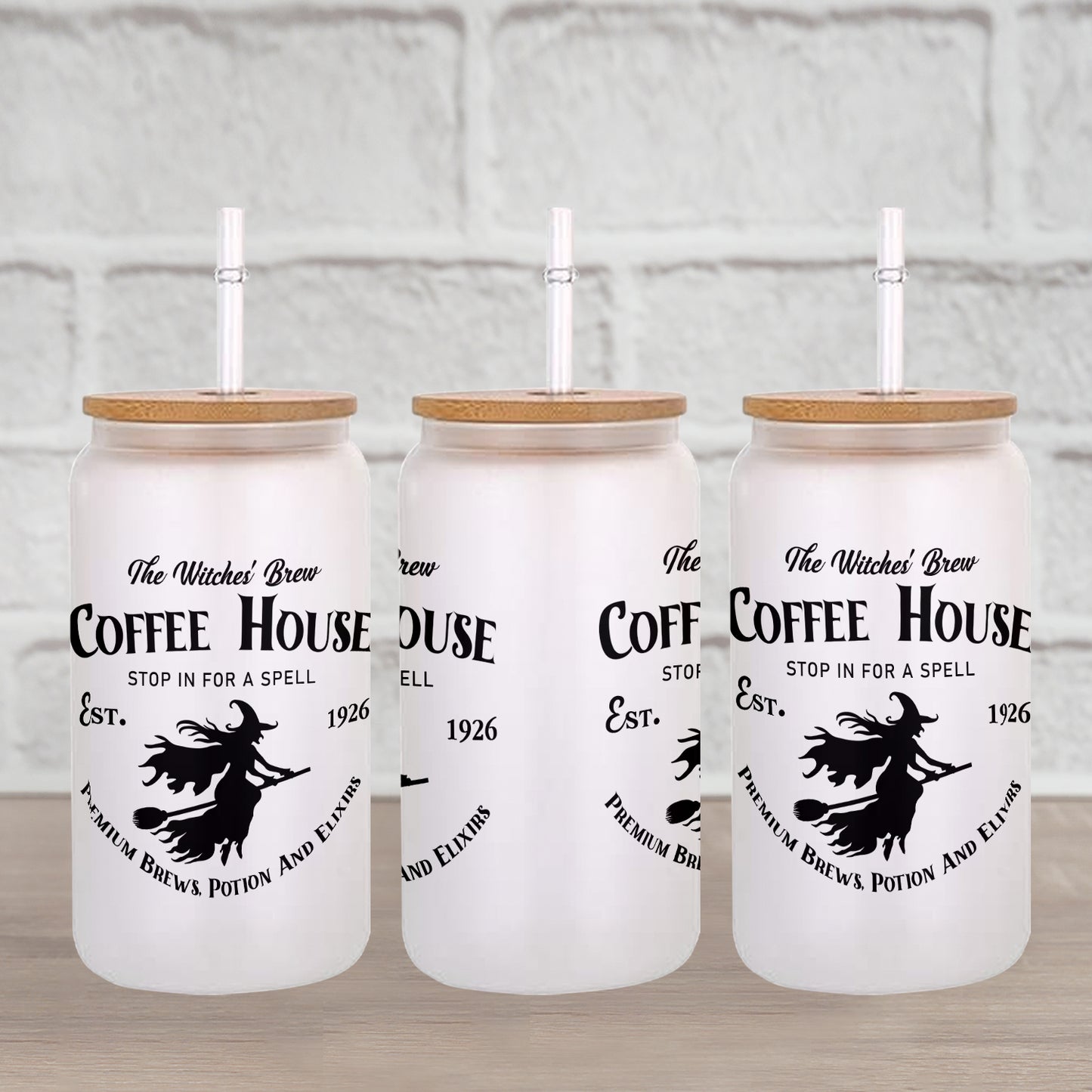 Petthouse | Witches Brew Coffee House Glass Can, Halloween Witchy Cup, Coffee House Witch Spooky Vibes