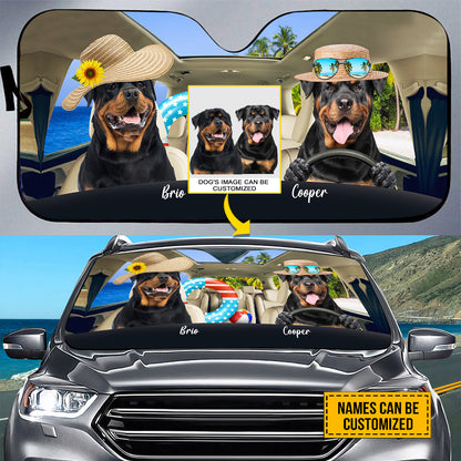 Petthouse | Rottweiler Go To Beach Sunshade For Car Window Custom Photo Windshield Sun Shade Dog Sunshade