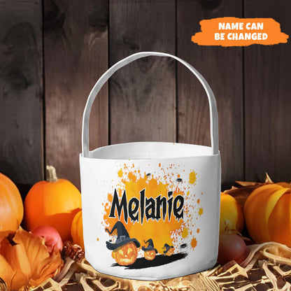 Petthouse | Personalized Halloween Candy Basket, Pumpkin Witch Trick Or Treat Bucket, Gift For Kids